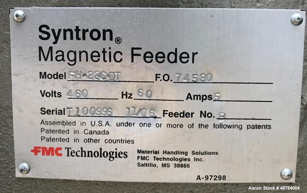 Used FMC Syntron Electromagnetic Vibratory Feeder, Model FH-22-C-DT.