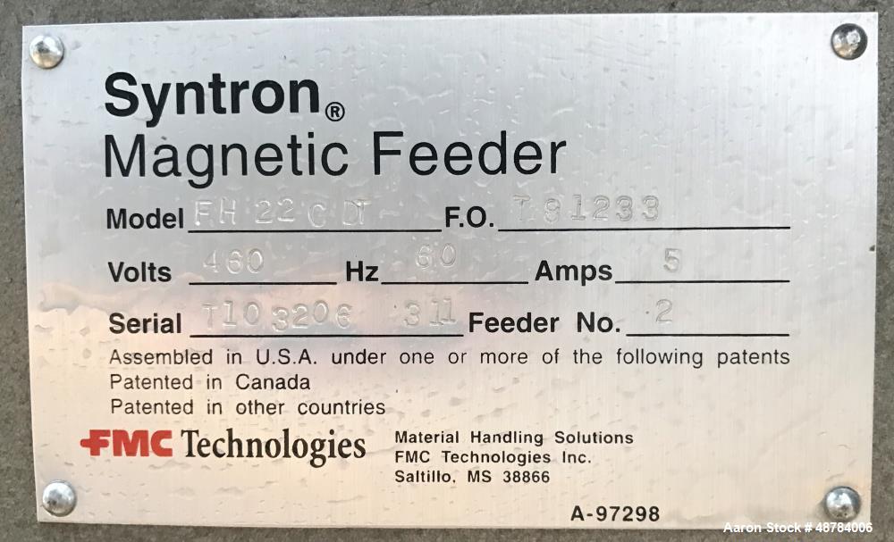 Used FMC Syntron Electromagnetic Vibratory Feeder, Model FH-22-C-DT.