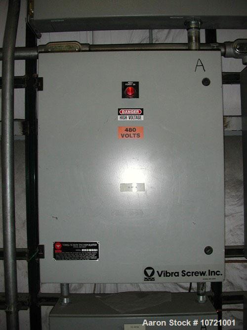 Used Vibra Screw Loss In Weight Feeder System. Includes Vibra Screw model CLIW2-500-5C, 2" screw, rated 52-1040 lbs/hour, feed hopper, load cell platform scale, variable frequency drive controller an...