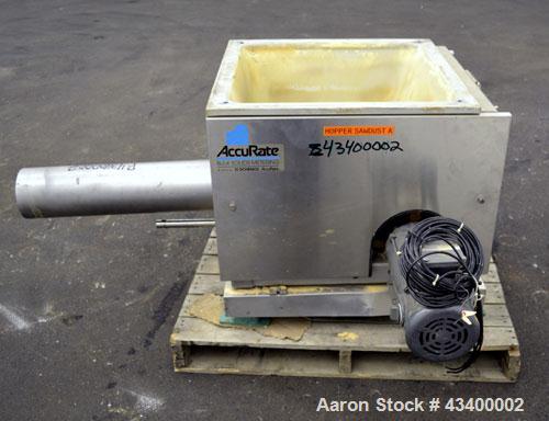 Used Schenk AccuRate Dry Material Feeder, Model 1205. Approximately 6-1/2" diameter x 30" long 304 stainless steel tube (no helix). Dual 1hp, 180 volt, 1750 rpm XP DC gear motors. Vinyl feed hopper, ...