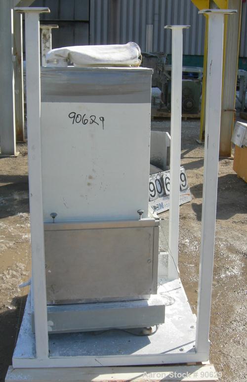 USED: Accurate volumetric dry material feeder. Approximate 2.25" diameter x 40" long stainless steel screw, Approx feed rate to 48 cubic feet an  hour. Vinyl hopper, capacity (.9) cubic feet. Driven ...