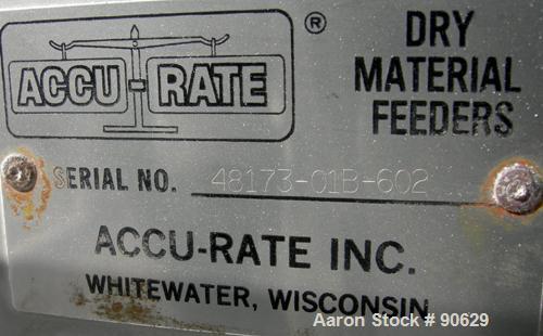 USED: Accurate volumetric dry material feeder. Approximate 2.25" diameter x 40" long stainless steel screw, Approx feed rate to 48 cubic feet an  hour. Vinyl hopper, capacity (.9) cubic feet. Driven ...