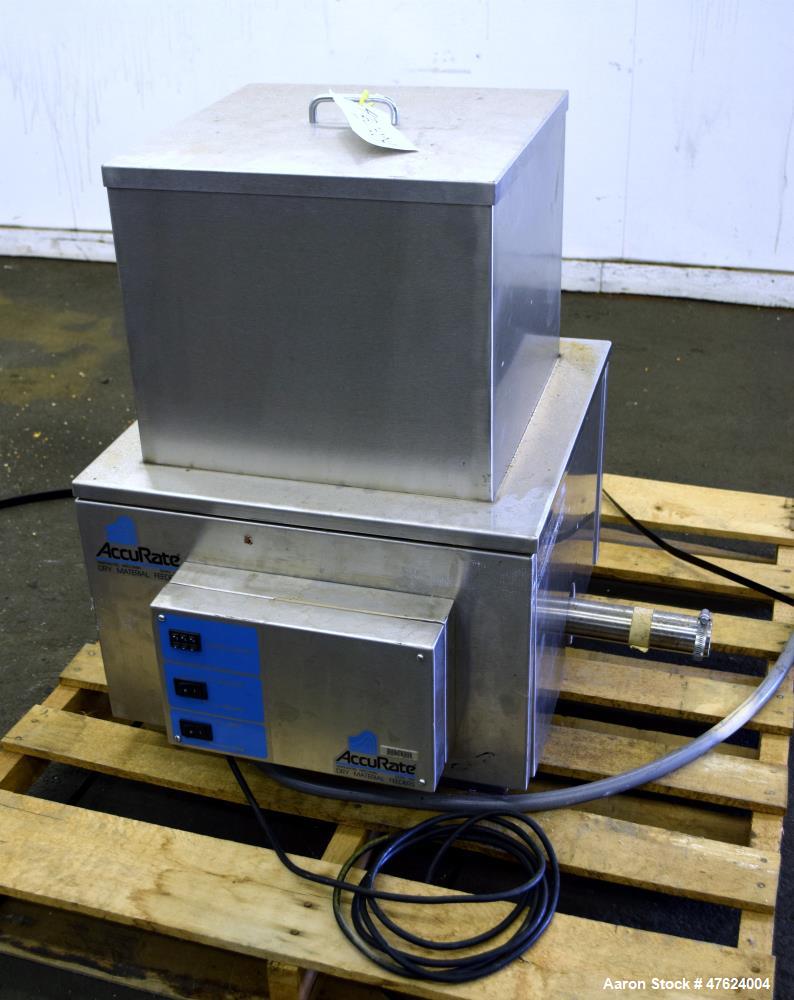 Used Accu-Rate 600 Series Dry Material Feeder, Model 612, 304 Stainless Steel. Approximately 1-7/8" diameter helix, vinyl mass flow hopper with dual paddle agitation, 304 stainless steel hopper exten...