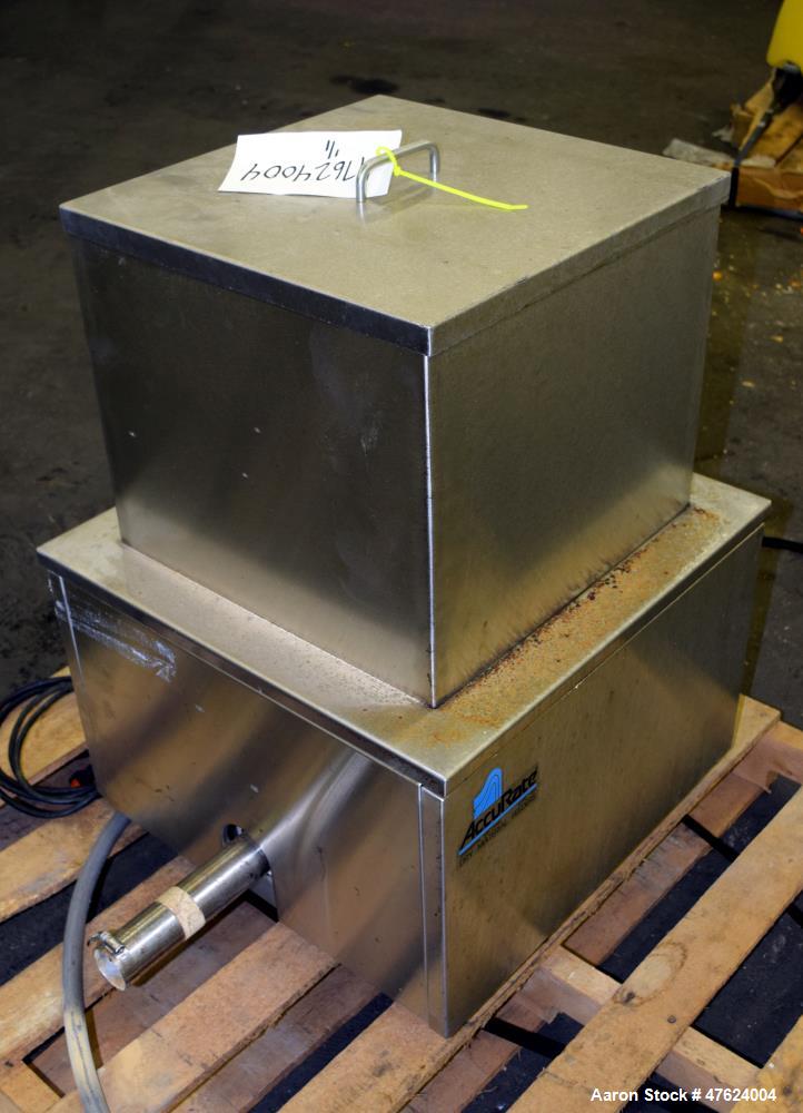 Used Accu-Rate 600 Series Dry Material Feeder, Model 612, 304 Stainless Steel. Approximately 1-7/8" diameter helix, vinyl mass flow hopper with dual paddle agitation, 304 stainless steel hopper exten...
