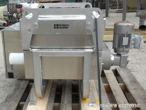 Used Schenck AccuRate Mechatron Volumetric Feeder, Model MC-1V-1A, 304 Stainless Steel. Approximately 2-7/8" diameter x 48" long stainless steel helix, approximate feed rate 1.12 cubic feet. Driven b...