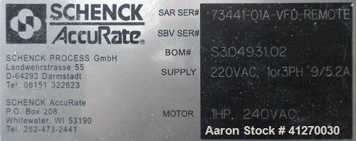 Used Schenck AccuRate Mechatron Volumetric Feeder, Model MC-1V-1A, 304 Stainless Steel. Approximately 2-7/8" diameter x 48" long stainless steel helix, approximate feed rate 1.12 cubic feet. Driven b...