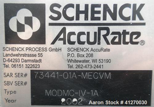 Used Schenck AccuRate Mechatron Volumetric Feeder, Model MC-1V-1A, 304 Stainless Steel. Approximately 2-7/8" diameter x 48" long stainless steel helix, approximate feed rate 1.12 cubic feet. Driven b...