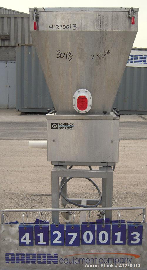 Used AccuRate Dry Material Feeder, Type MOD610M, 304 Stainless Steel. Approximately 1.75" diameter x 28" long helix, feed rate approximately 36 cubic feet per hour. Vinyl feed hopper, capacity .9 cub...