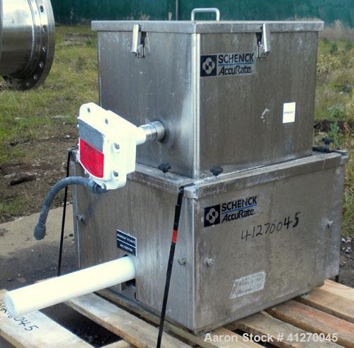 Used Schenck AccuRate Dry Material Feeder, model MOD610M, stainless steel. Approximately 1-3/8" diameter x 28" long 316 stainless steel helix, feed rate approximately 36 cubic feet an hour. Driven by...