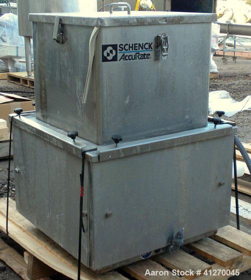 Used Schenck AccuRate Dry Material Feeder, model MOD610M, stainless steel. Approximately 1-3/8" diameter x 28" long 316 stainless steel helix, feed rate approximately 36 cubic feet an hour. Driven by...