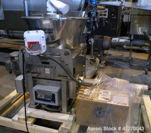 Used Schenck AccuRate Mechatron Gravimetric Feeder, Model MC-1V-1A, Stainless Steel. Approximately 2-7/8" diameter x 48" long stainless steel helix, feed rate up to 330 cubic feet an hour depending o...