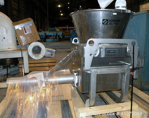 Used Schenck AccuRate Mechatron Gravimetric Feeder, Model MC-1V-1A, Stainless Steel. Approximately 2-7/8" diameter x 48" long stainless steel helix, feed rate up to 330 cubic feet an hour depending o...