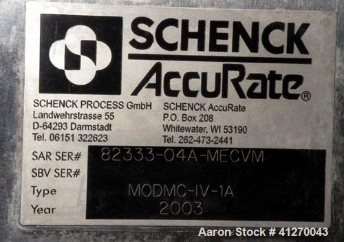 Used Schenck AccuRate Mechatron Gravimetric Feeder, Model MC-1V-1A, Stainless Steel. Approximately 2-7/8" diameter x 48" long stainless steel helix, feed rate up to 330 cubic feet an hour depending o...