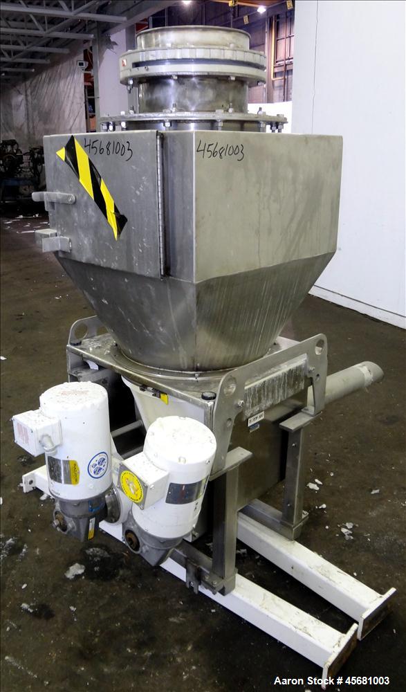 Used AccuRate Feeder, 304 Stainless Steel, 3.5" diameter 316 stainless steel screw, driven by a 1 hp, 230-460 volt, 1725 rpm motor. Serial #55498 01A-MECVM. With Magnetic Products Magnet, Model 13813...