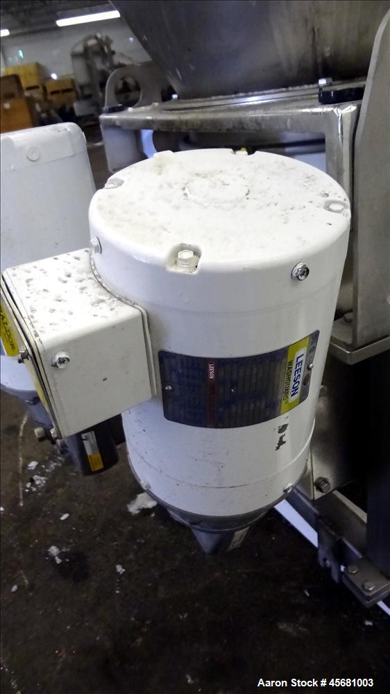 Used AccuRate Feeder, 304 Stainless Steel, 3.5" diameter 316 stainless steel screw, driven by a 1 hp, 230-460 volt, 1725 rpm motor. Serial #55498 01A-MECVM. With Magnetic Products Magnet, Model 13813...