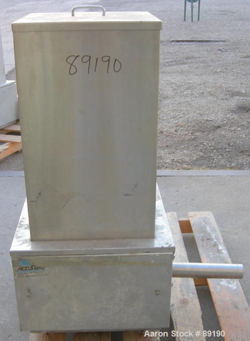 USED: Accurate volumetric dry material feeder. Approximate 2" diameterx 30" long 304 stainless steel screw, feed rate to 48 cubic feet anhour. Vinyl hopper, capacity .9 cubic feet. Driven by a 1/4 hp...