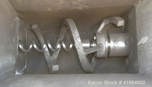 Used Acrison Volumetric Dry Ingredient Feeder, model 105-E, 304 stainless steel. Feed rate to 6 cubic feet per hour. 1-3/8" diameter x 24" long metering auger, (1) intromitter, driven by a 1/2 hp, 90...