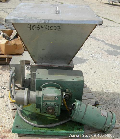 Used Acrison volumetric feeder, model 105ZW, 304 stainless steel. 1-3/4" diameter x 24" long metering auger, (1) intromitter, driven by a 1 hp, 90/100 volt, 1725 rpm DC gearmotor, ratio 15:1. Trough ...
