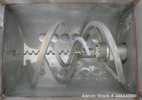 Used Acrison volumetric feeder, model 105ZW, 304 stainless steel. 1-3/4" diameter x 24" long metering auger, (1) intromitter, driven by a 1 hp, 90/100 volt, 1725 rpm DC gearmotor, ratio 15:1. Trough ...