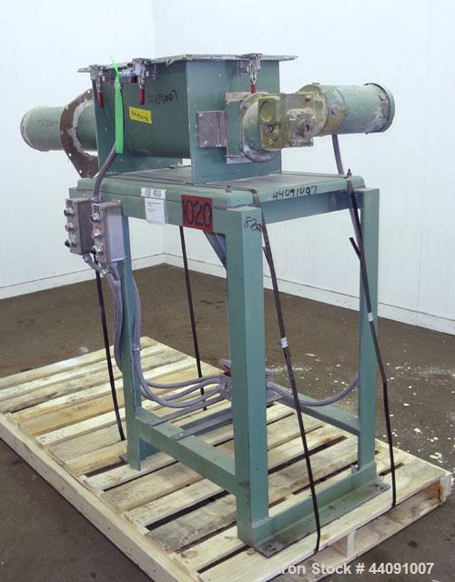 Used Acrison Volumetric Feeder, Model 130-S/2, 304 Stainless Steel. Approximate 6” diameter metering auger. Feed rate approximate 60 cubic feet per hour. Driven by a 1hp, 90 volt, 1750 rpm DC gear mo...
