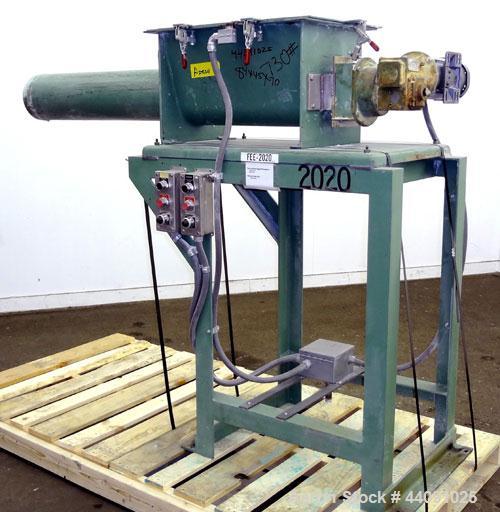 Used Acrison Volumetric Feeder, Model 130-S/2, 304 Stainless Steel. Approximate 6" diameter metering auger. Feed rate approximate 60 cubic feet per hour. Driven by a 1hp, 90 volt, 1750 rpm DC gear mo...