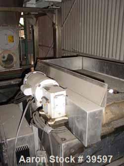 Used Acrison Wildflow Model 203 Feeder. Capacity approximately 2 lb batches. Stainless steel construction. Hard plastic conveyor, 36" long x 18 3/4" with weigh area. Vibrator, Acrison weigh feeder co...