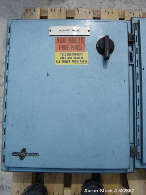 USED: 4" Acrison Loss in Weight Screw Feeder, Model 403B-6000/600/2500-BDF3-N. Feeder drive is a Reliance 3 hp,1750 rpm, 180 volt DC motor, model RPM III with a maximum safe speed 5000 rpm. Speed red...