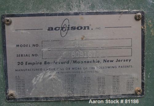 USED: Acrison model 403B continuous feeder system consisting of: (1) Acrison high capacity volumetric dry feeder, model 140SK, 304 stainless steel. Approximate 3-1/4" diameter x 5' long metering auge...