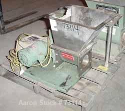 Used Acrison Volumetric Feeder, Model 105X-G, 304 Stainless Steel. Trough measures approximately 9" diameter x 10" long x 7" deep with a 20’’ extension. Driven by a 1/4 hp, 90 volt, 1725 rpm gear mot...