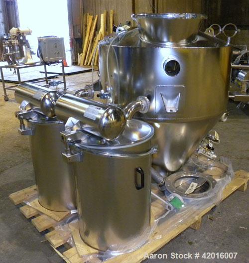 Unused- AZO Feeding System consisting of: (1) AZO hopper, model D1104-2X500-65-A22R, 304 stainless steel, approximately 44" diameter x 20" straight side x 31" coned bottom, 12" center bottom outlet. ...