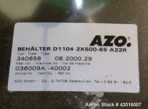 Unused- AZO Feeding System consisting of: (1) AZO hopper, model D1104-2X500-65-A22R, 304 stainless steel, approximately 44" diameter x 20" straight side x 31" coned bottom, 12" center bottom outlet. ...