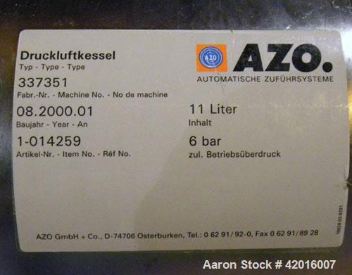 Unused- AZO Feeding System consisting of: (1) AZO hopper, model D1104-2X500-65-A22R, 304 stainless steel, approximately 44" diameter x 20" straight side x 31" coned bottom, 12" center bottom outlet. ...