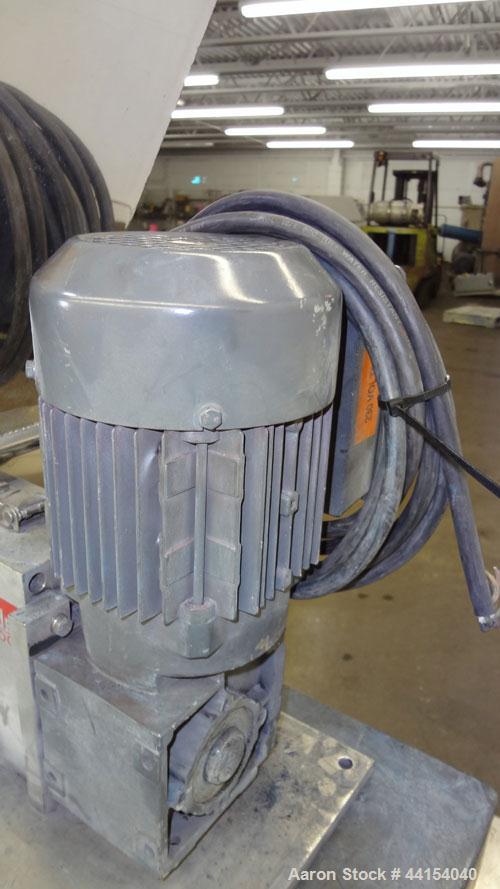 Used Brabender Technologie Twin Screw Feeder, 304 Stainless Steel. (2) Approximate 3/4” diameter x 9” long screws. Feed hopper with extension, and conditioning bar. Driven by a 1/2hp, 3/60/230/460 vo...