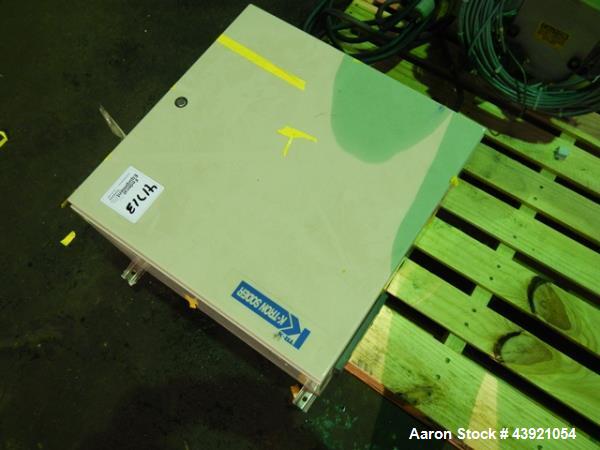 Used Ktron Gravimetric Feeder, Model F-1. Stainless steel construction, twin screw with agitated feed hopper, scale rated 24KG, 11KG net, 13KG tare, .132 HP motor, with controller, serial# 4501074067.
