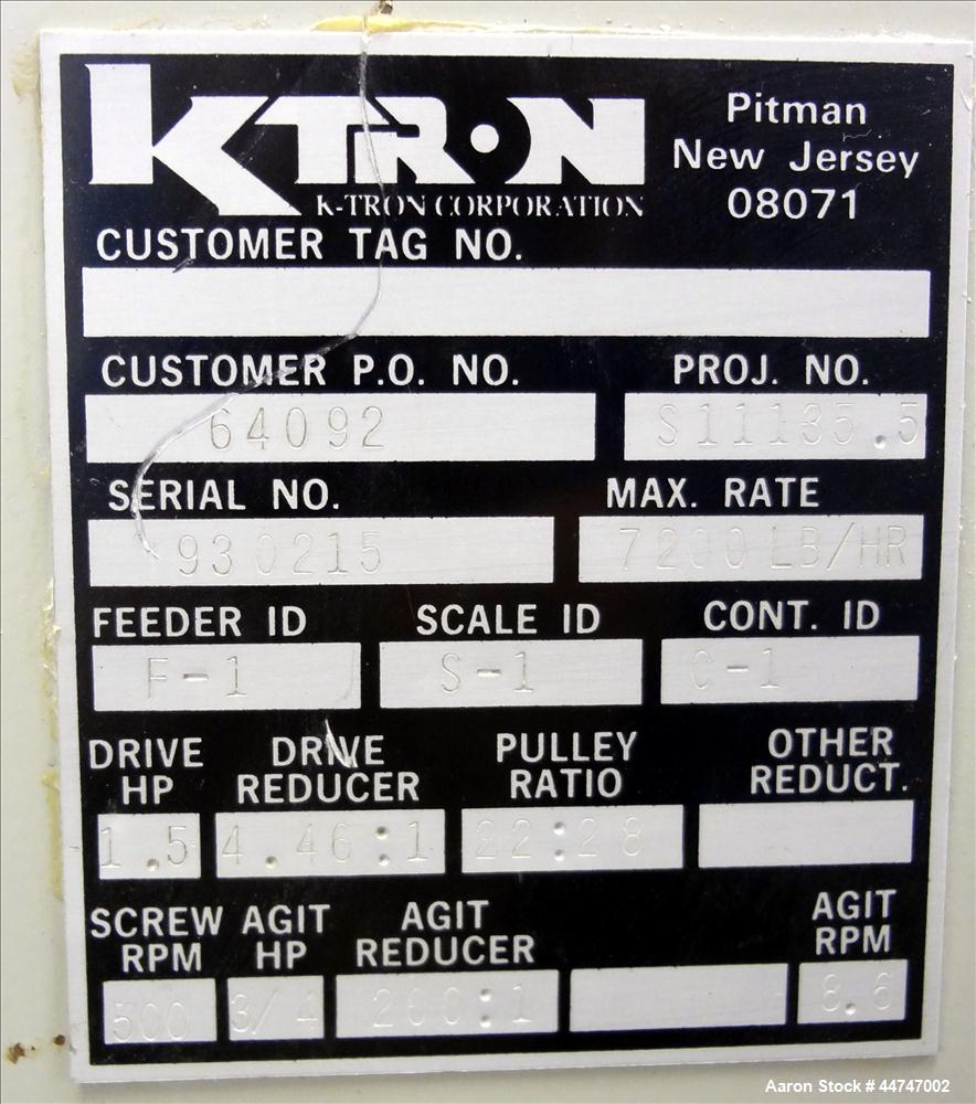 Used K-Tron Volumetric Loss In Weight Feeding System