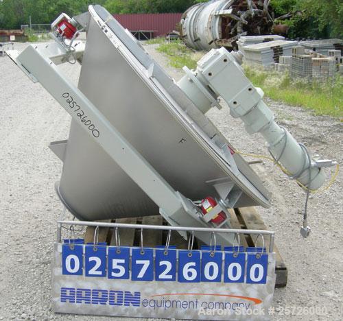 Used K-Tron screw type modular loss in weight feeder, model K-MLT80, 304 stainless steel. Approximately 3" diameter twin screw design, driven by a 1 1/2 hp, 180 volt, 1750 rpm DC motor, approximately...