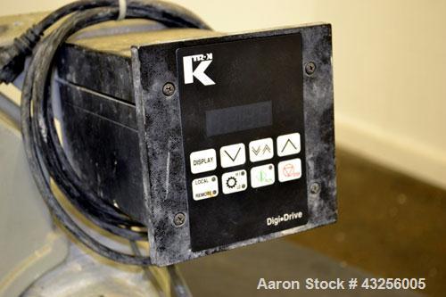 Used K-Tron Volumetric Twin Screw Feeder, Model K2-MV- T20, 316 Stainless Steel. Approximate (0.025) to 2.5 cubic feet an hour output. (2) Approximate 5/8” diameter intermeshing screws. Driven by a 0...