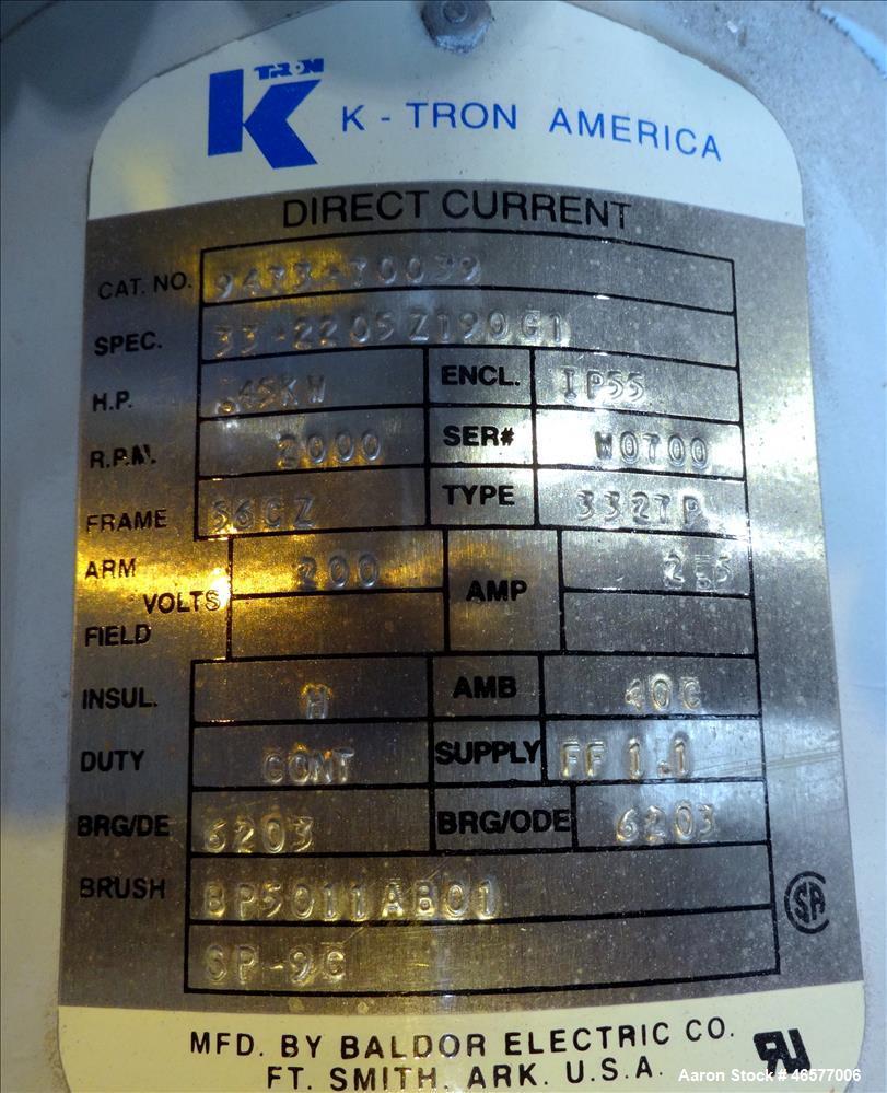 Used Feeder System Consisting of  (1) K-Tron feeder model K2MLS rated for 300 pounds per hour driven by a 0.45 kw, 200 volt, 2000 rpm motor (1) K-Tron feeder model K2MLT20 rated for 20 pounds per hou...
