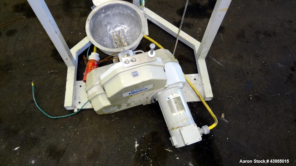 Used K-Tron Volumetric Feeder Model K2MLT20, Stainless Steel, Approximate (2) 2" diameter x 16" long twin screw design, driven by a .45kw, 200 volt, 2000 rpm motor. Approximately 5-100 pounds per hou...