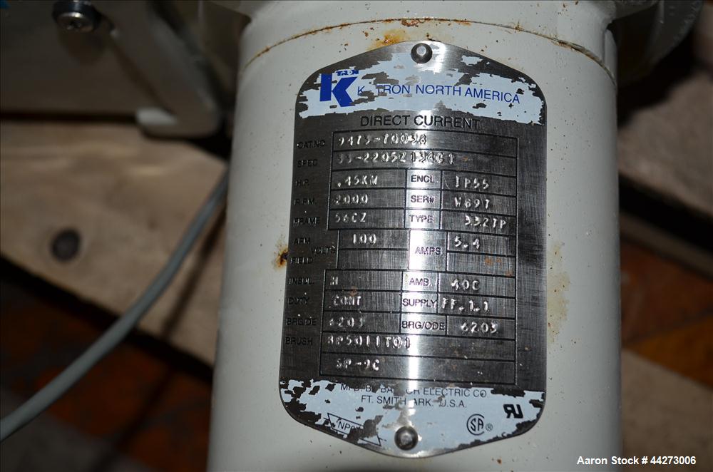 Used K-Tron Screw Type Modular Loss In Weight Feeder, Model K2MLT20, Stainless Steel. Approximate 3/4" diameter x 10" long twin screw design, driven by a 0.45kw, 100 volt DC motor. Approximate 15 pou...
