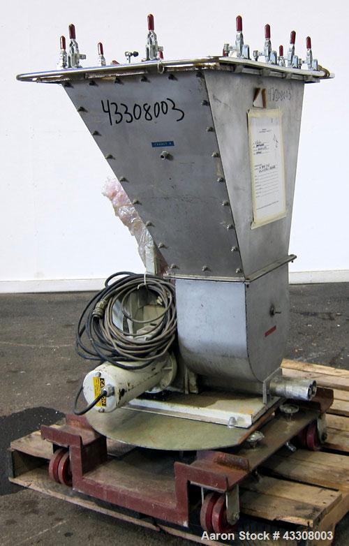 Used K-Tron Volumetric Twin Screw Feeder, Model T35-1-B-2-32-00-A, 304 Stainless Steel. (2) Approximate 1" diameter x 12" long screws, driven by a 1/4 hp motor, approximate 530 pound an hour capacity...