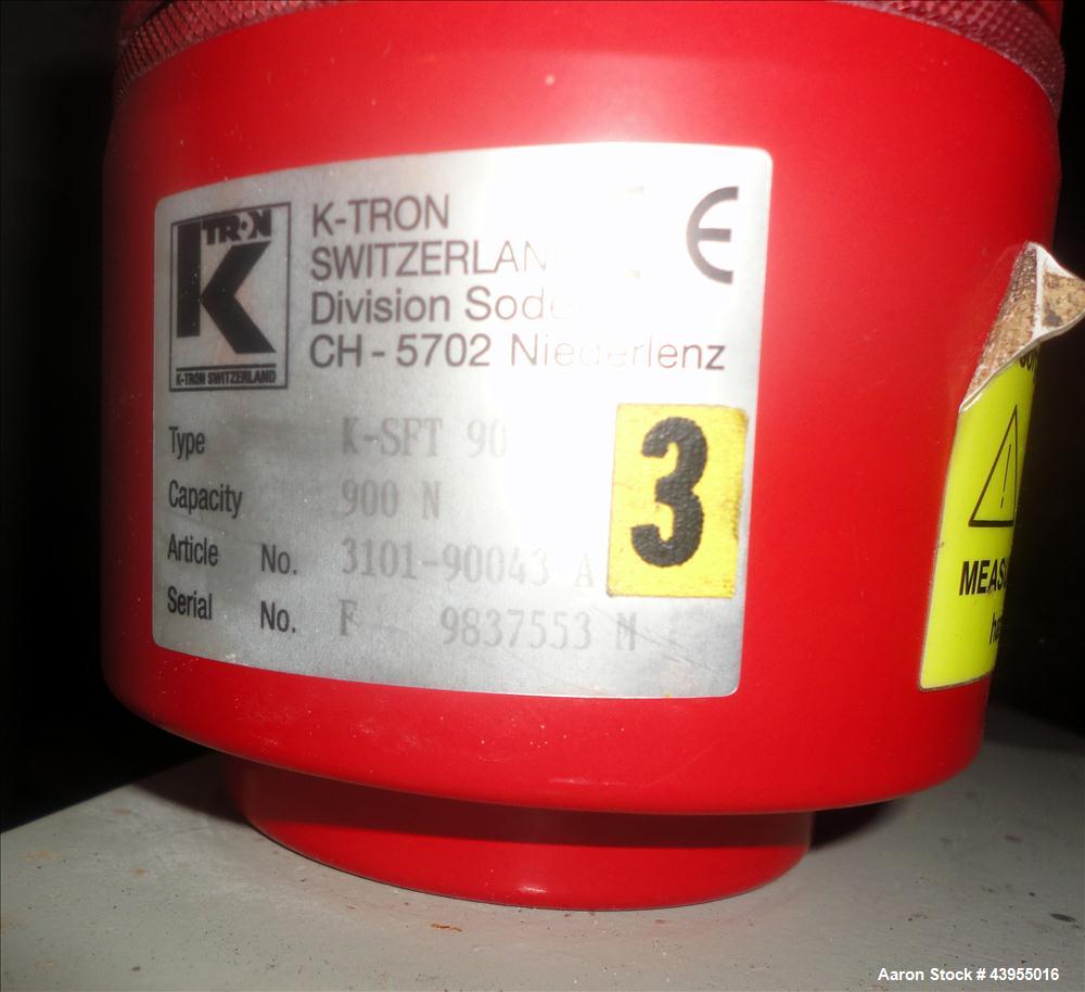 Used K-Tron Volumetric Feeding System consisting of: (1) K-Tron Feeder Model K2MLS60, Stainless Steel. Approximate 2" diameter x 16" long screw driven by a .45kw, 200 volt, 2000 rpm motor. 2000 pound...