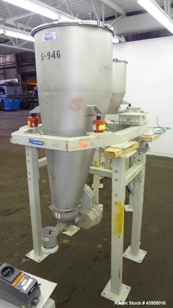 Used K-Tron Volumetric Feeding System consisting of: (1) K-Tron Feeder Model K2MLS60, Stainless Steel. Approximate 2" diameter x 16" long screw driven by a .45kw, 200 volt, 2000 rpm motor. 2000 pound...