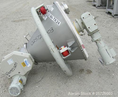 Used K-Tron screw type modular loss in weight feeder, model K2MLT60, 316 stainless steel. Approximately 2 1/4" diameter twin screw design, driven by a 1 1/2 hp,180 volt,1750 rpm DC motor, approximate...