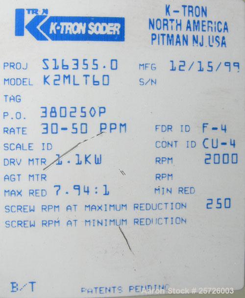 Used- K-Tron screw type modular loss in weight feeder, model K2MLT60, 316 stainless steel. Approximately 2 1/4" diameter twi...