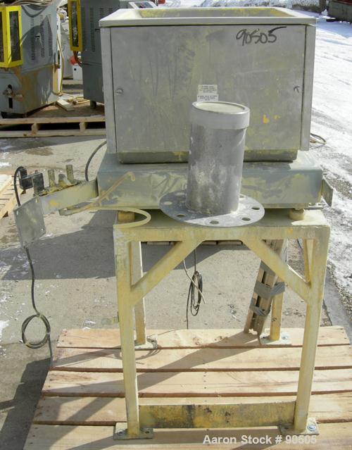 USED: Accurate volumetric dry material feeder. Approximate 2" diameter x 30" long stainless steel screw, Approximate feed rate to 48 cubic feet an hour. Vinyl hopper, capacity .9 cubic feet. Driven b...