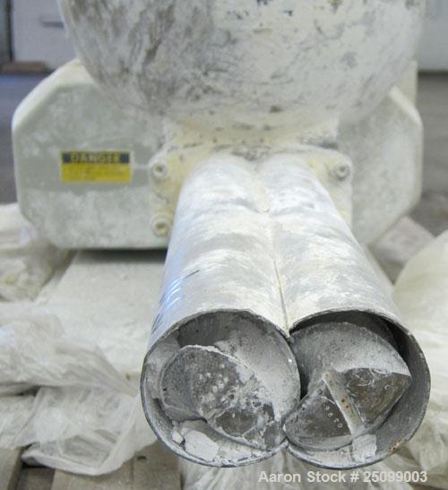 Used K-Tron Volumetric Twin Screw Feeder, Model K2V-T60. Approximate 1766 pounds per hour output. (2) Approximate 2” diameter intermeshing 304 stainless steel screws, driven by an approximate 1hp DC ...