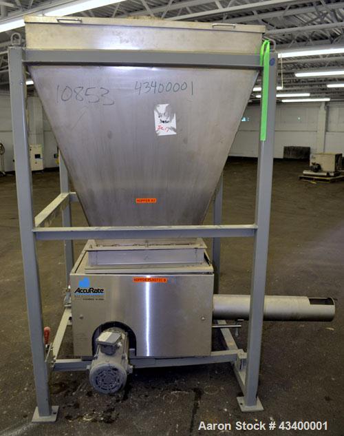 Used Schenck Accu-Rate 1200 Series Dry Material Feeder, Model 1205, 304 Stainless Steel. Approximately 6" diameter x 43-1/2" long helix, feed rate approximately 965 cubic feet an hour. Driven by (2) ...