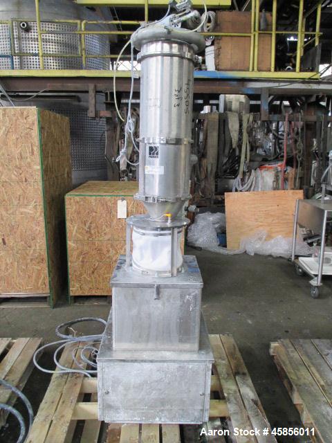 Used Schenk Accurate Volumetric Feeder, Type, MOD602M. Stainless steel screw and spout, 2.25" diameter x 21" long spout with screw, driven by approximately 0.25hp DC motor, stainless steel hopper ext...
