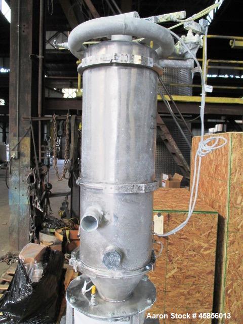 Used Schenk Accurate Volumetric Feeder, Type MOD602M. Stainless steel screw and spout, 2.25" diameter x 21" long spout with screw, driven by approximately 0.25 hp DC motor, stainless steel hopper ext...